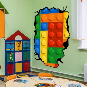 Adesivo murale 3D con mattoncini colorati per decorazione camera dei bambini