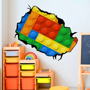 Adesivo murale 3D con mattoncini colorati effetto buco per decorazione camera bimbi