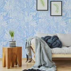 Blau-weiße Seestern- und Korallen-Tapete für moderne Wohnzimmer-Wanddekoration