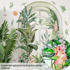 Detalle de pegatina de pared floral en acuarela con respaldo adhesivo y removible