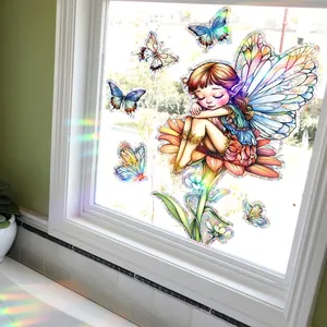Rainbow suncatcher window film with butterfly fairy design for vibrant light refraction
