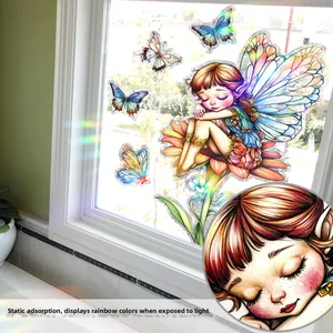 Rainbow butterfly fairy static window decal with prism effect on glass surface