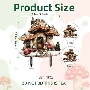 Dimensions détaillées du tuteur de jardin 2D maison champignon, vues recto verso