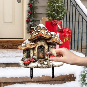 Piquets de Jardin de Noël en PVC Décoration Extérieure Maison Champignon Bonhomme Pain d'épices Sapin de Noël Ornements