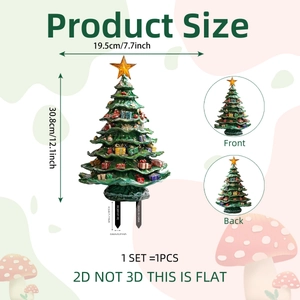 Christmas tree garden stake 2D outdoor PVC yard decoration with colorful gifts and star
