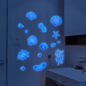 Glow-in-the-dark blue ocean shells and starfish wall stickers for home decoration