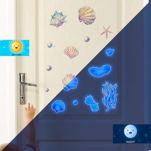 Luminous ocean themed wall stickers with seashell and starfish blue glow in the dark effect