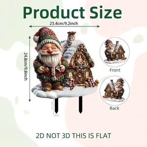 Christmas gnome and gingerbread house 2D garden stake decoration for yard with size details