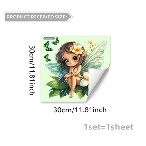 Dettaglio adesivo murale fata verde luminosa 30x30cm con decorazioni a farfalla