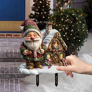 Detailed Christmas garden gnome and gingerbread house outdoor yard stake decoration