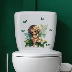 Adesivo murale fata luminosa con farfalle e fiori per decoro sedile del water