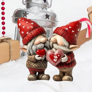 Christmas gnomes yard stakes with red hats and hearts for festive garden lawn decoration