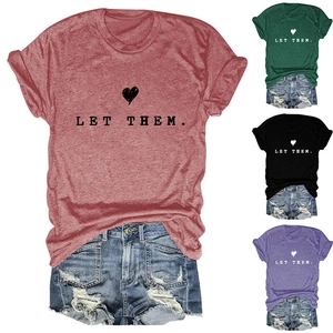 Detail view of the 'LET THEM' graphic print and heart doodle on cotton blend t-shirt