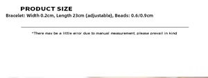 Size chart showing adjustable 23cm length and 0.2cm width for beaded gold plated bracelet