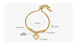 Detail of adjustable gold heart bracelet with sparkling pavé crystals and slider clasp