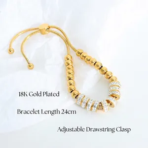 Bracelet à perles plaqué or 18K ajustable avec strass scintillants pour femmes