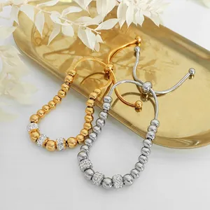 Bracelet ajustable plaqué or 18 carats avec perles et strass brillants pour femme