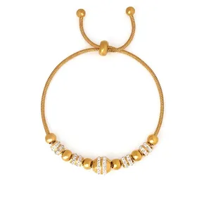 Adjustable Slider Bracelet Titanium Steel Gold Plated With White Rhinestones Zircon Snake Chain Minimalist Luxury Women