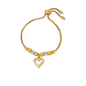 Women Titanium Steel Heart Pendant Bracelet Adjustable Slider Clasp Zirconia Inlaid Elegant Fashion Jewelry For Dating Party