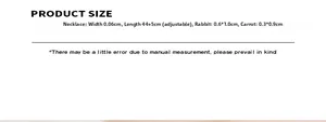 Detailed size guide for the 18K gold plated rabbit and carrot necklace showing measurements