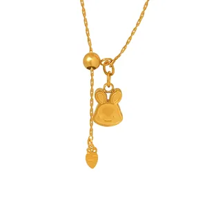 Rabbit Carrot Pendant Necklace Cute Cartoon Titanium Steel 18K Gold Plated Adjustable Dainty Jewelry For Women Gift
