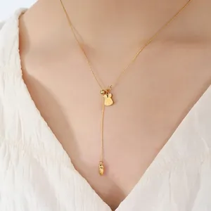 Titanium steel rabbit and carrot pendant necklace with 18K gold plating for women