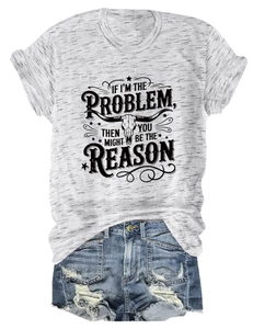 Detail of heather grey t-shirt with cattle skull print and denim shorts set