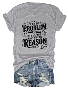 Detail of grey crewneck t-shirt with cattle skull graphic and distressed denim shorts