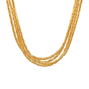 Elegant Multi Layered Chain Necklace 18K Gold Plated Stainless Steel Minimalist Jewelry For Women Chic Accessory