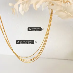 Elegant 18K gold plated multi-layer necklace with 37cm length and 5cm extension
