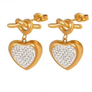 Gold knot heart stud earrings with sparkling pavé crystals for women gift jewelry