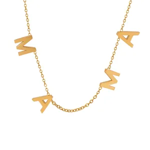 Collier Pendentif Lettre Mama Acier Inoxydable Plaqué Or Bijoux Pour Mère Femmes Élégant Minimaliste