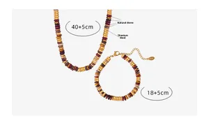 Detail of natural stone beaded jewelry set with gold-plated spacers and K18 tag