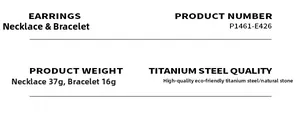 Specifications of natural stone and gold-plated jewelry set showing weights and materials
