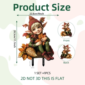 Garden gnome girl decorative stake for autumn outdoor yard ornaments 28.3cm height