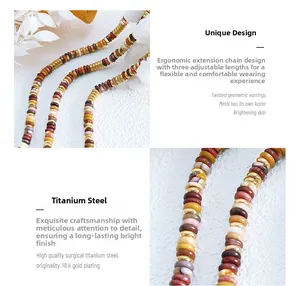 Detail of 18K gold plated beaded necklace featuring mixed natural stones and adjustable chain