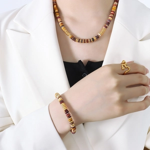 French style beaded necklace and bracelet set with irregular gold heart ring for women