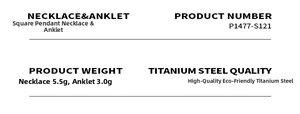 Specifications of titanium steel necklace and anklet set with weight and material details