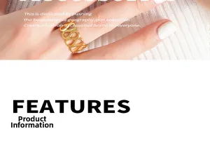 Detail of 18K gold plated hollow teardrop stackable ring on finger with soft texture