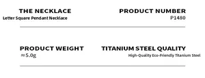 Detail specifications of titanium steel square letter necklace weighing 5.0 grams