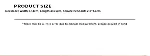Detailed size specifications for 18K gold plated titanium steel square pendant necklace