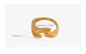 Guide des tailles détaillé pour bague dorée irrégulière, diamètre intérieur 1,7cm
