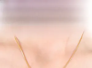 Close-up of 18K gold plated snake chain necklace with zircon heart pendant on model