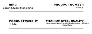 Detail specifications of titanium steel ring with zircon and glass stone inlay