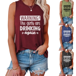 Detail view of the four color options for the women's Warning The Girls slogan tank top