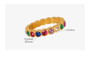 Detail view of gold-plated ring band featuring 0.4cm width and colorful crystal zircons