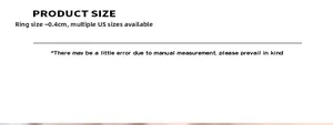 Detailed size chart for gold plated ring with 0.4cm width in standard US sizes