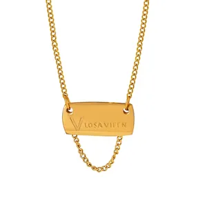 Titanium Steel Necklace Square Plate Letter Pendant Tassel Chain 18K Gold Plated INS Style Jewelry For Women