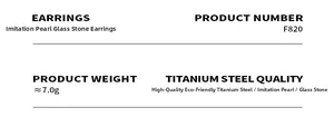 Specifications for model F820 pearl glass earrings in durable titanium steel 7.0g