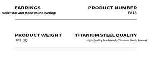 Specifications for titanium steel earrings with embossed star moon design and enamel detail